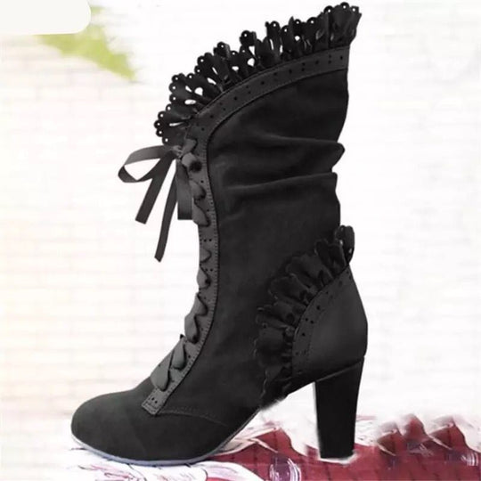 Damen Schnür‑Stiefelette mit Rüschenbesatz und mittelhohem Blockabsatz Shop Nory