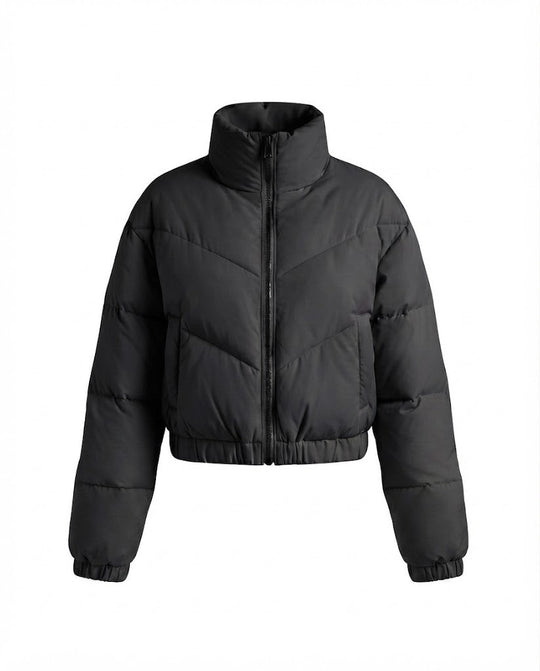 Damen cropped gepolsterte Pufferjacke mit hohem Stehkragen und elastischem Saum