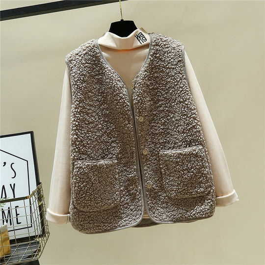 Damen kuschelige Teddyweste mit Druckknopf und aufgesetzten Taschen Shop Nory