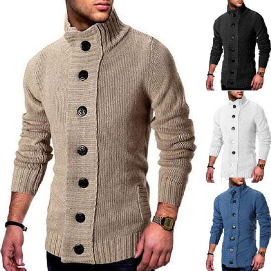 Herren Strickcardigan mit hohem Knopfkragen und figurbetontem Schnitt Shop Nory