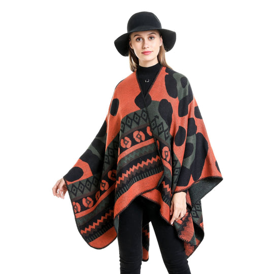 Damen Jacquard-Ruana‑Poncho mit Ethno‑Jacquard und offenem Oversize‑Fall Shop Nory