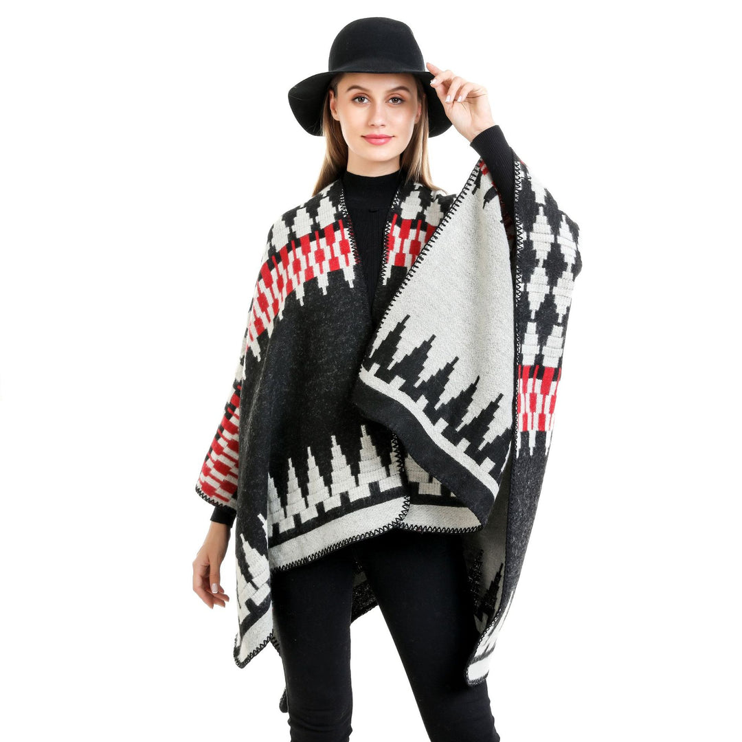 Damen Jacquard-Strickruana mit geometrischem Oversize-Fall und V-Ausschnitt Shop Nory