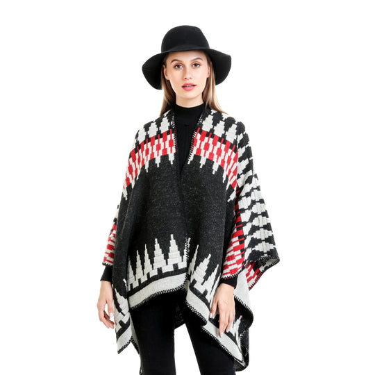 Damen Jacquard-Strickruana mit geometrischem Oversize-Fall und V-Ausschnitt Shop Nory