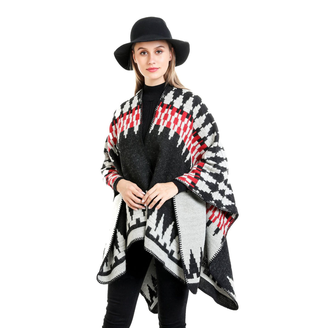 Damen Jacquard-Strickruana mit geometrischem Oversize-Fall und V-Ausschnitt Shop Nory