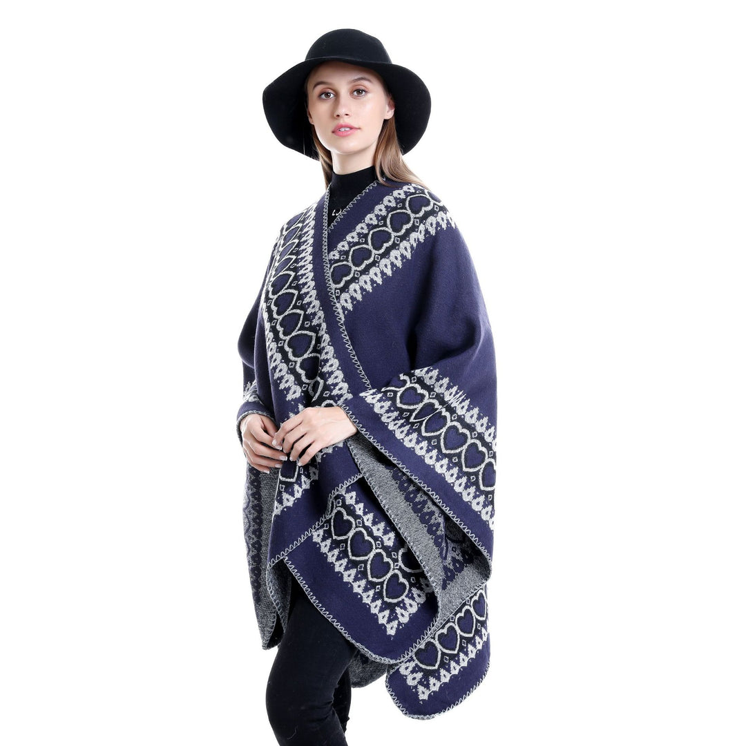 Damen Ruana im Kaschmir‑Touch mit Herz‑Jacquard und offenem V‑Fall Shop Nory