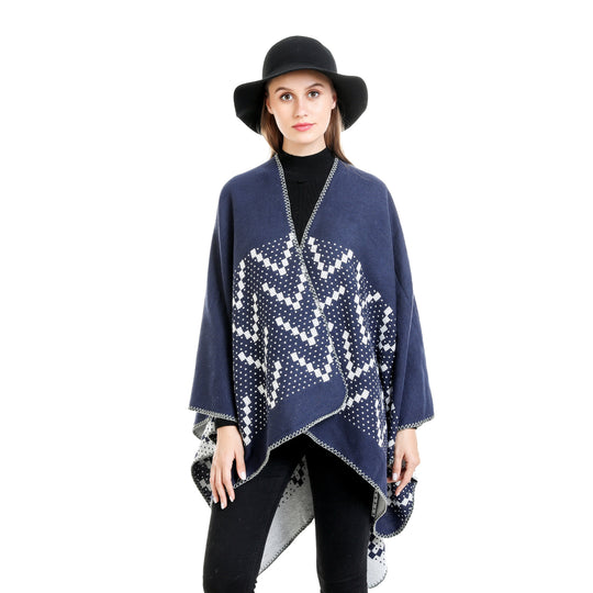 Damen Jacquard-Wickelruana mit geometrischem Muster und offener Kimono‑Silhouette Shop Nory