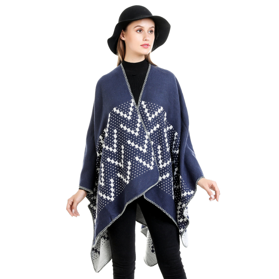 Damen Jacquard-Wickelruana mit geometrischem Muster und offener Kimono‑Silhouette Shop Nory