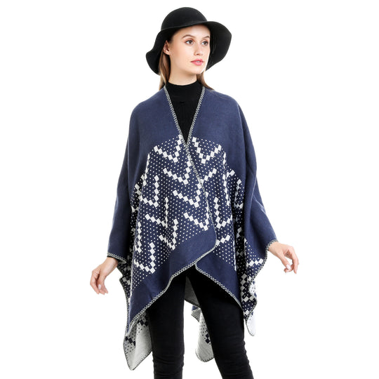 Damen Jacquard-Wickelruana mit geometrischem Muster und offener Kimono‑Silhouette Shop Nory