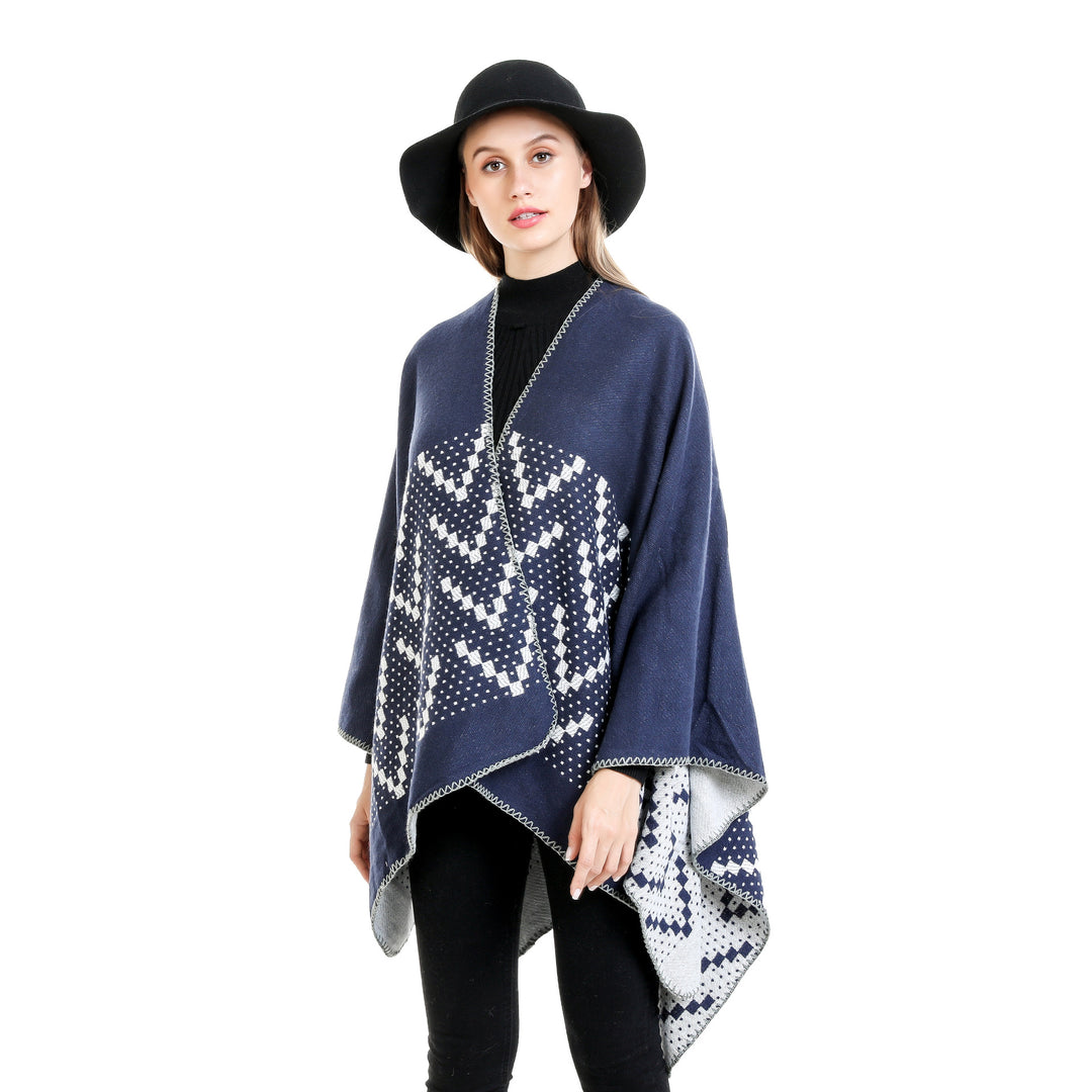 Damen Jacquard-Wickelruana mit geometrischem Muster und offener Kimono‑Silhouette Shop Nory