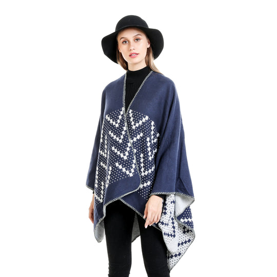 Damen Jacquard-Wickelruana mit geometrischem Muster und offener Kimono‑Silhouette Shop Nory