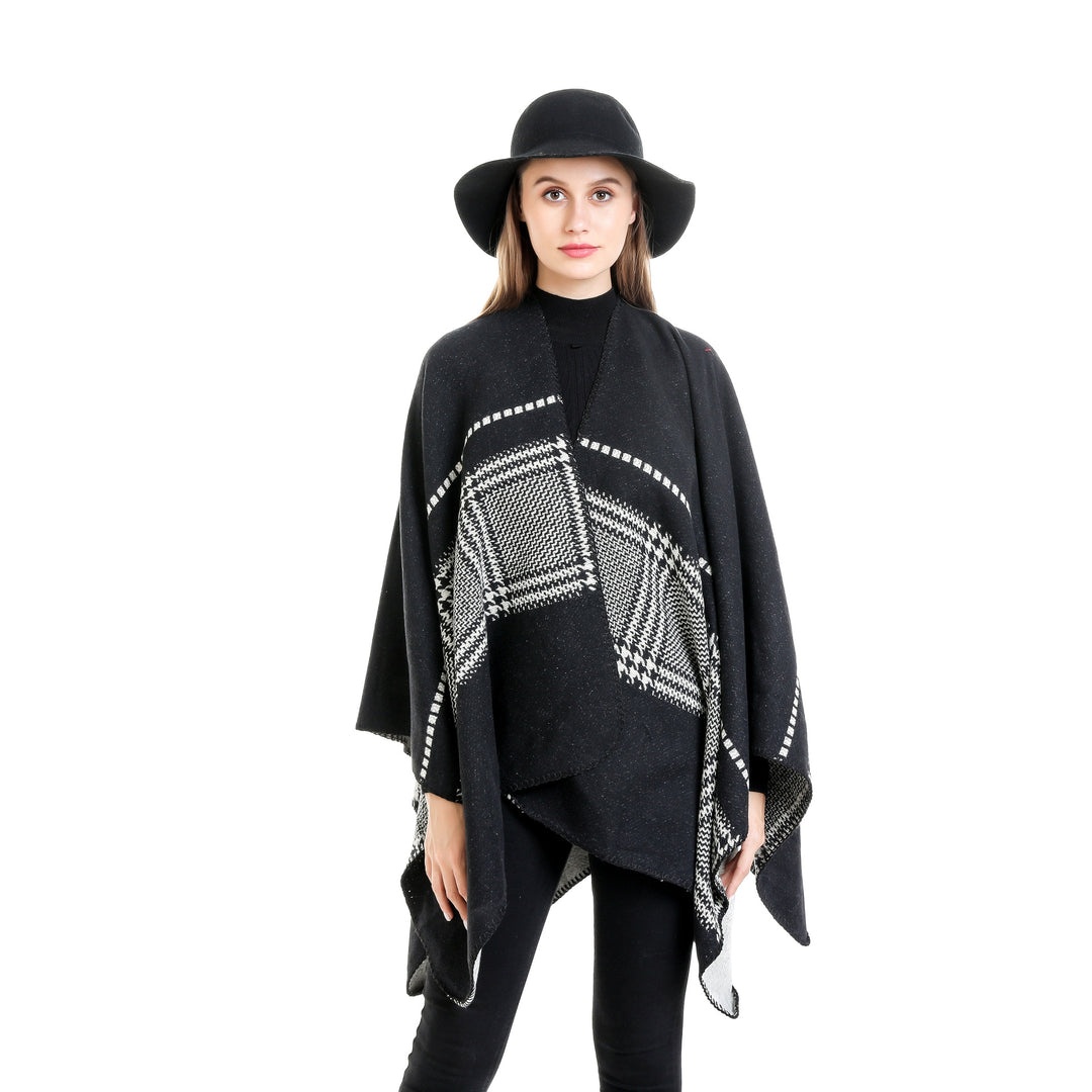 Damen Jacquard-Wollmix-Ruana mit offenem Kimono-Fall und dekorativer Kettelnaht Shop Nory