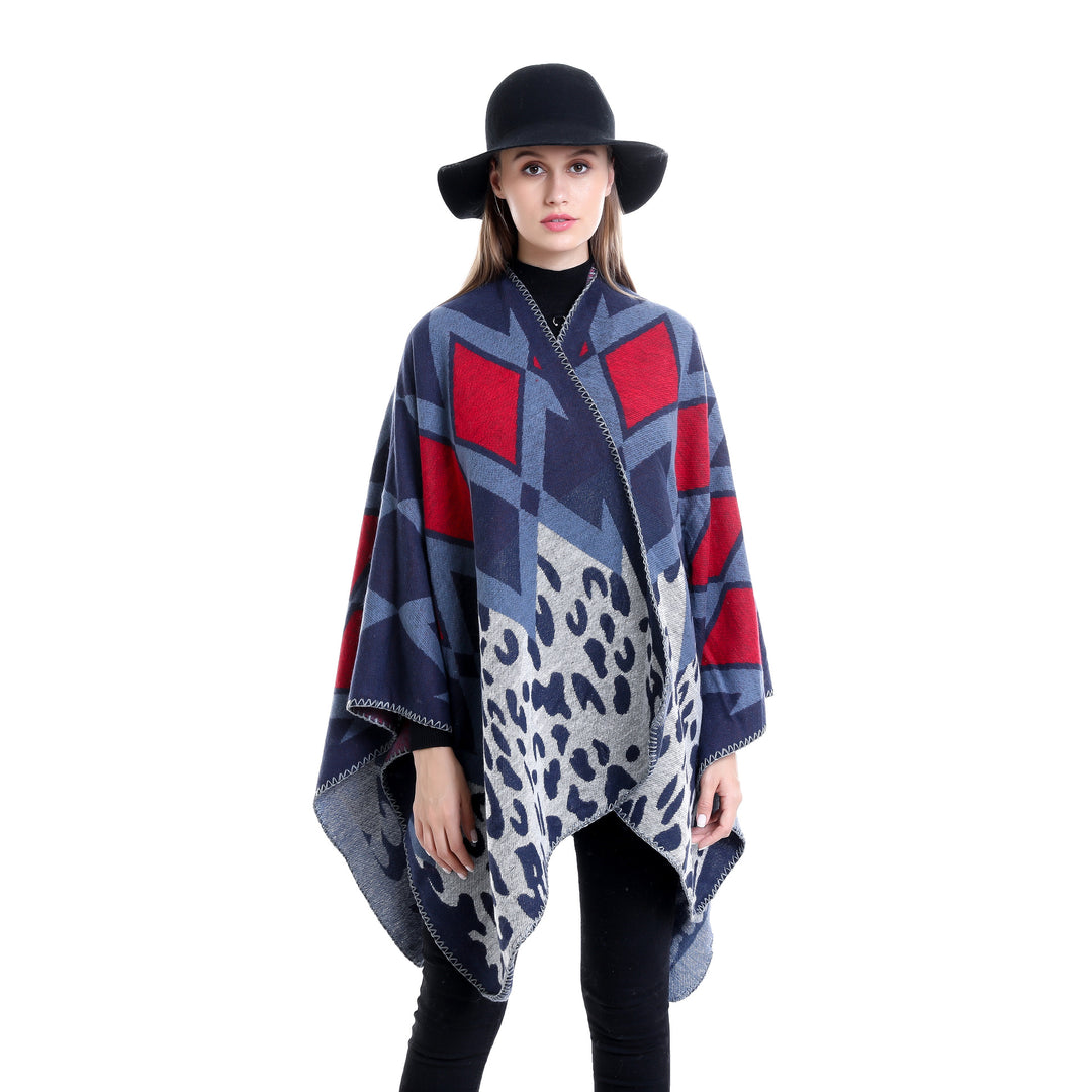 Damen Oversize-Ruana-Poncho mit geometrischem und Animal-Jacquard Shop Nory