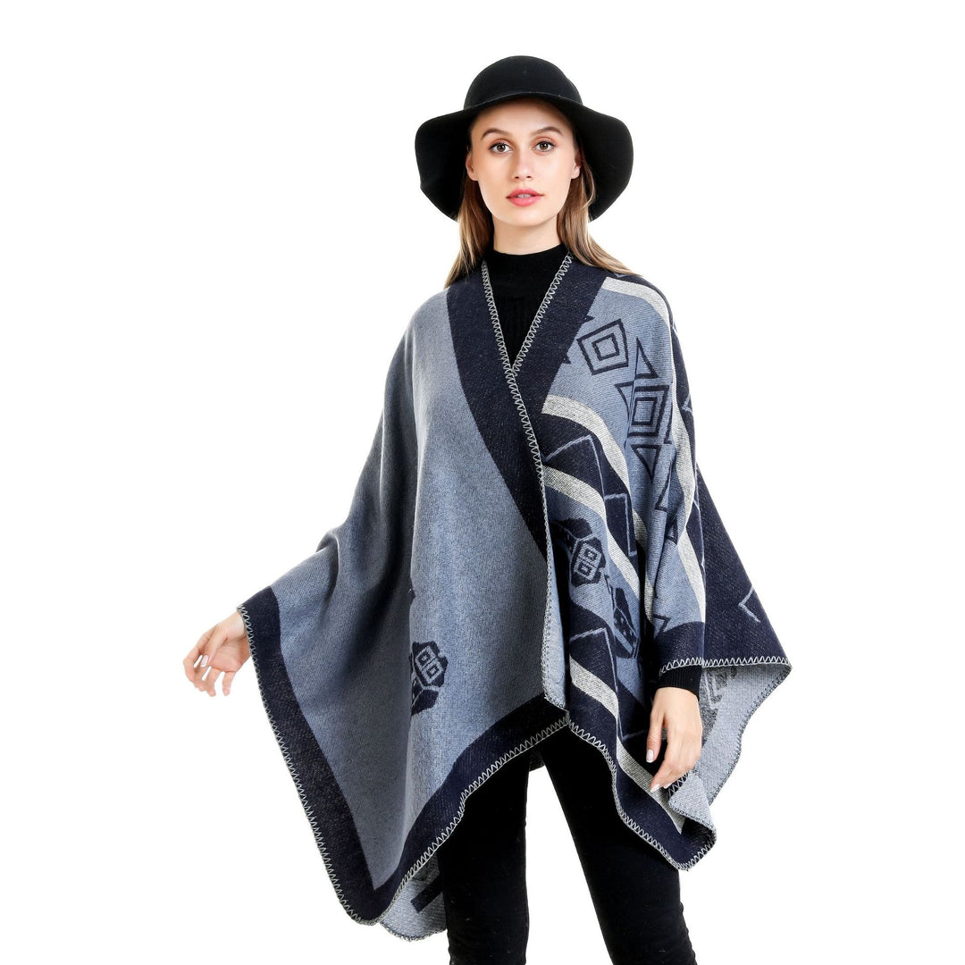 Damen Leichter Ruana-Überwurf mit geometrischem Jacquard und Zipfelsaum Shop Nory