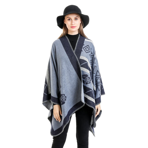 Damen Leichter Ruana-Überwurf mit geometrischem Jacquard und Zipfelsaum Shop Nory