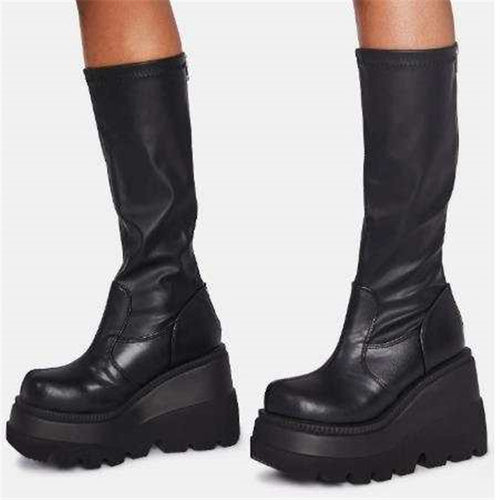 Damen Overknee-Plateau-Stiefel mit klobiger Lug-Sohle und seitlichem Reißverschluss Shop Nory