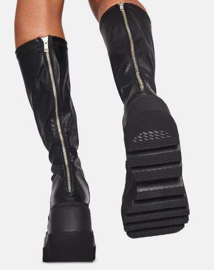 Damen Overknee-Plateau-Stiefel mit klobiger Lug-Sohle und seitlichem Reißverschluss Shop Nory