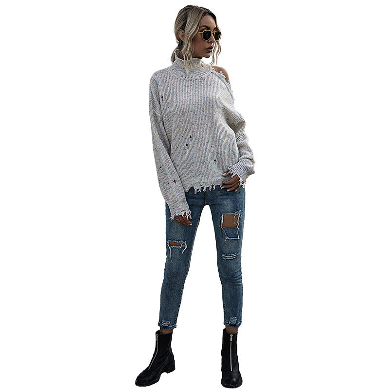 Damen Lässiger Oversized Pullover mit Fransen Shop Nory