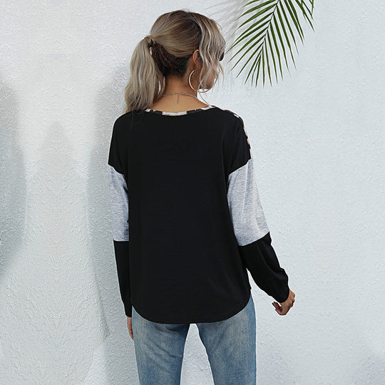 Damen Langarmshirt mit Leoparden-Print Schnürdetail und Colorblock Shop Nory