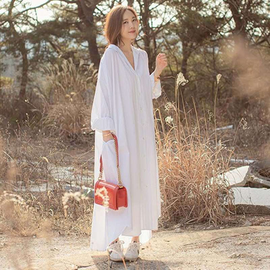 Damen Oversize-Hoodie-Hemdkleid mit verdeckter Knopfleiste, Seitentaschen und leichtem Fall Shop Nory