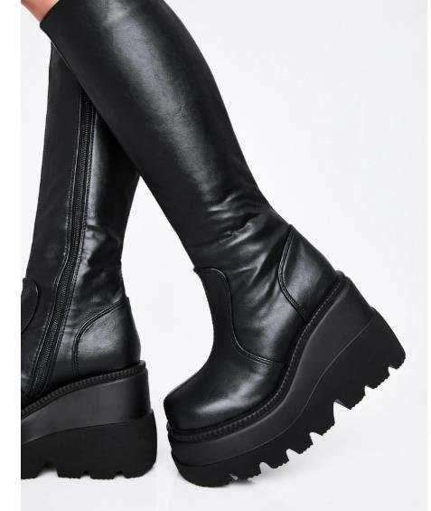 Damen Overknee-Plateau-Stiefel mit klobiger Lug-Sohle und seitlichem Reißverschluss Shop Nory