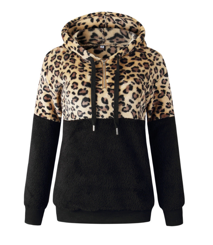 Damen Trendiger Zip-Hoodie mit Leopardenmuster und kuscheligem Fleece