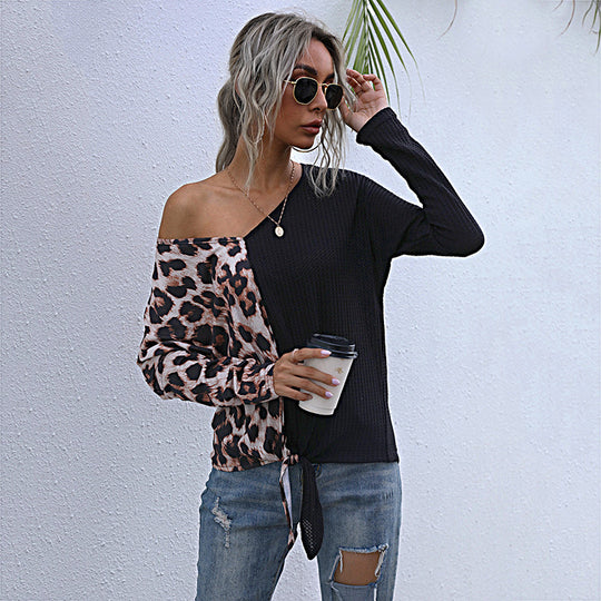 Damen Oversize-Longsleeve mit asymmetrischem Materialmix, V-Ausschnitt und Knotenfront Shop Nory