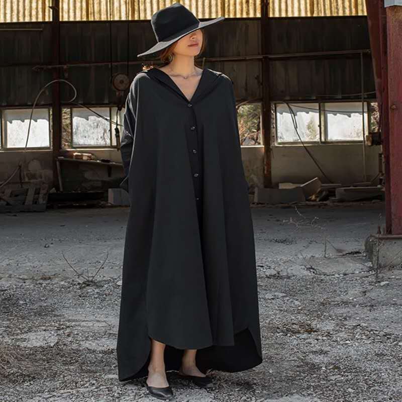 Damen Oversize-Hoodie-Hemdkleid mit verdeckter Knopfleiste, Seitentaschen und leichtem Fall Shop Nory