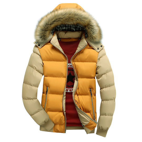 Herren Wattierte Kapuzenjacke mit Kunstfellbesatz, Steppung und Reißverschlusstaschen Shop Nory