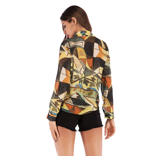 Damen Bedruckte Hemdbluse mit grafischem Patchwork-Print & Knopfleiste Shop Nory