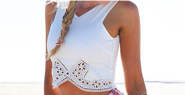 Damen Cropped Oberteil mit Spitzenverzierung Shopnory