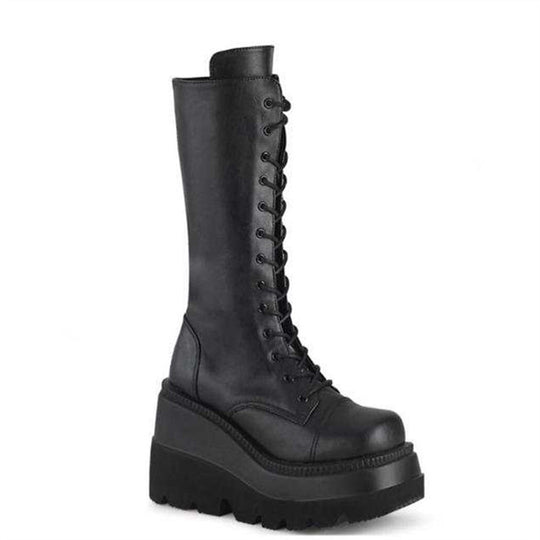 Damen Overknee-Plateau-Stiefel mit klobiger Lug-Sohle und seitlichem Reißverschluss Shop Nory