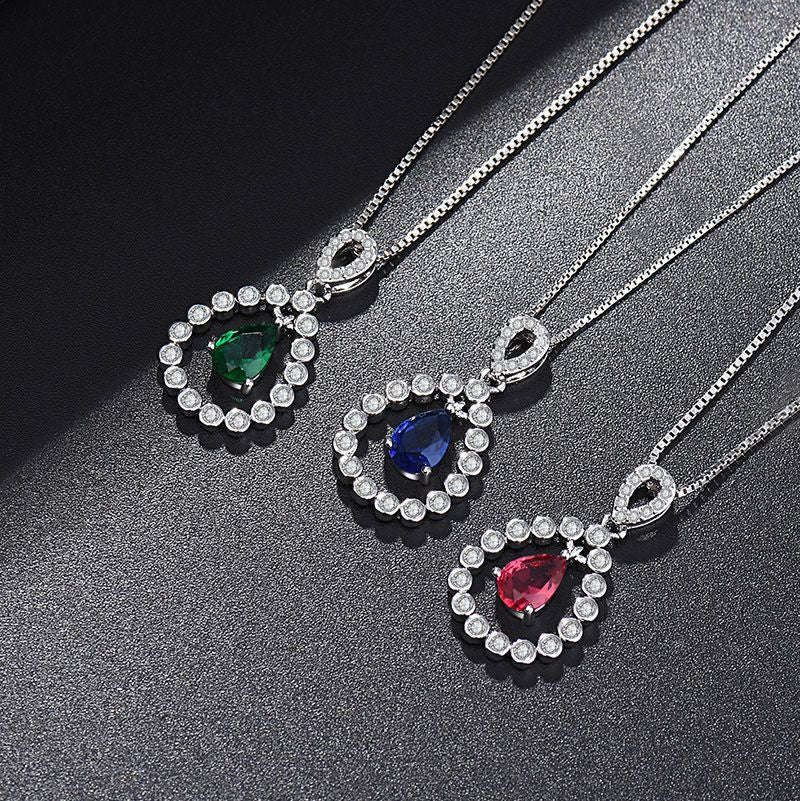 Damen elegante Halskette mit rotigem Anhänger und funkelnden Zirkonia Shop Nory