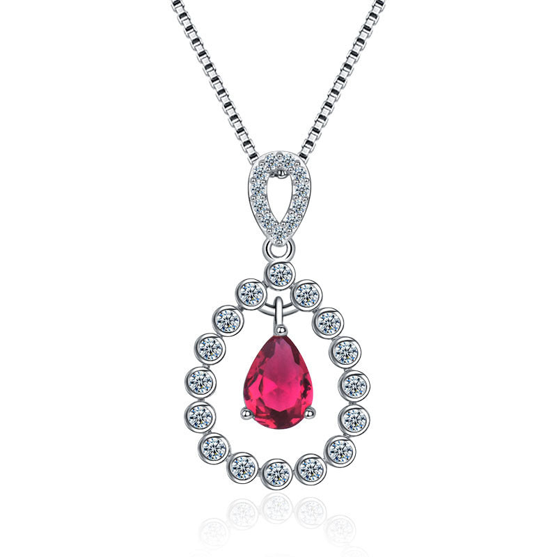 Damen elegante Halskette mit rotigem Anhänger und funkelnden Zirkonia Shop Nory
