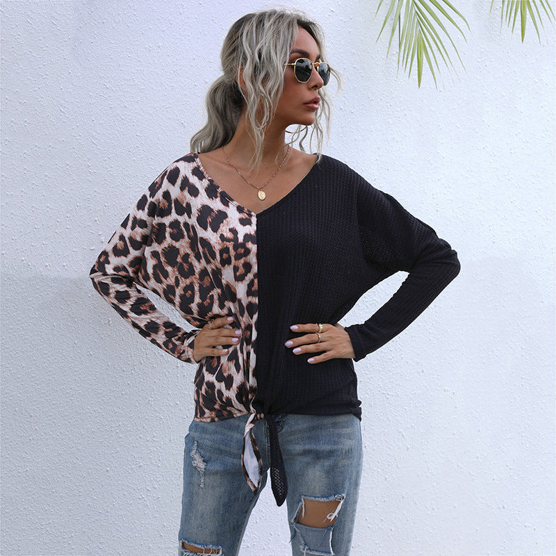 Damen Oversize-Longsleeve mit asymmetrischem Materialmix, V-Ausschnitt und Knotenfront Shop Nory