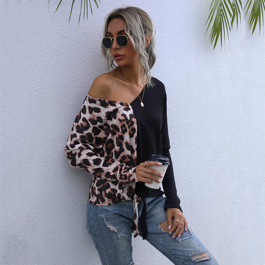 Damen Oversize-Longsleeve mit asymmetrischem Materialmix, V-Ausschnitt und Knotenfront Shop Nory
