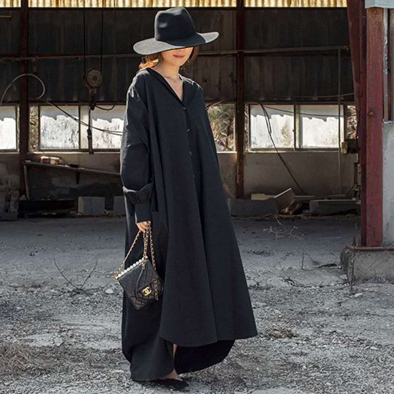 Damen Oversize-Hoodie-Hemdkleid mit verdeckter Knopfleiste, Seitentaschen und leichtem Fall Shop Nory