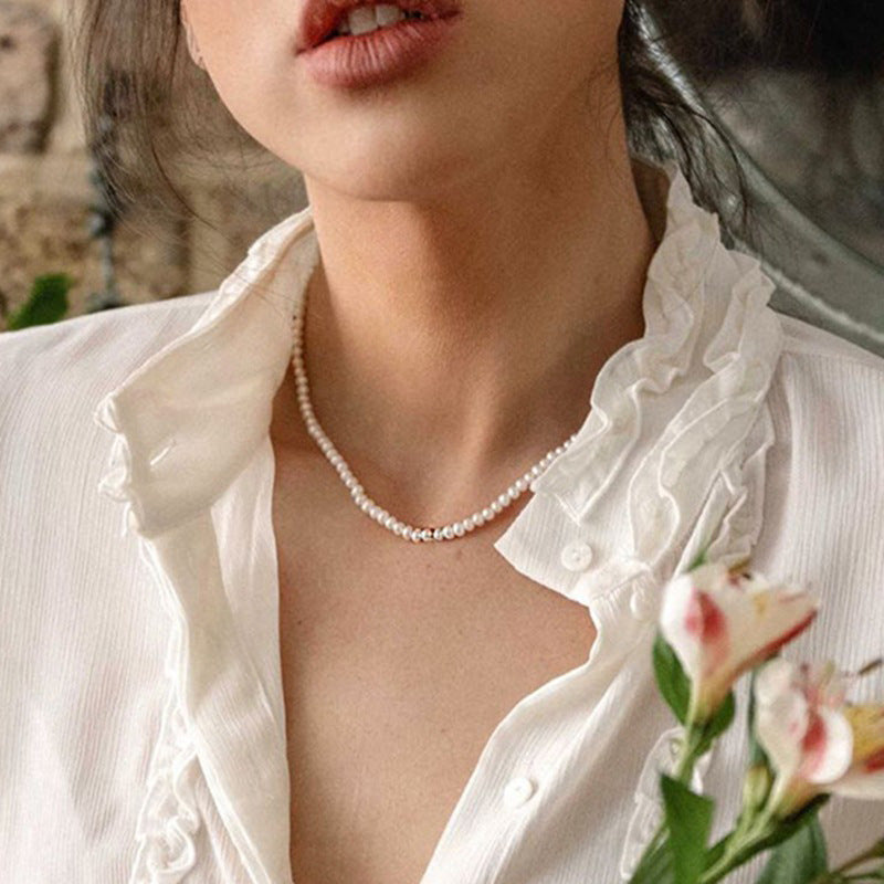Damen elegante Perlenhalskette mit goldfarbener Verschlusskette Shop Nory