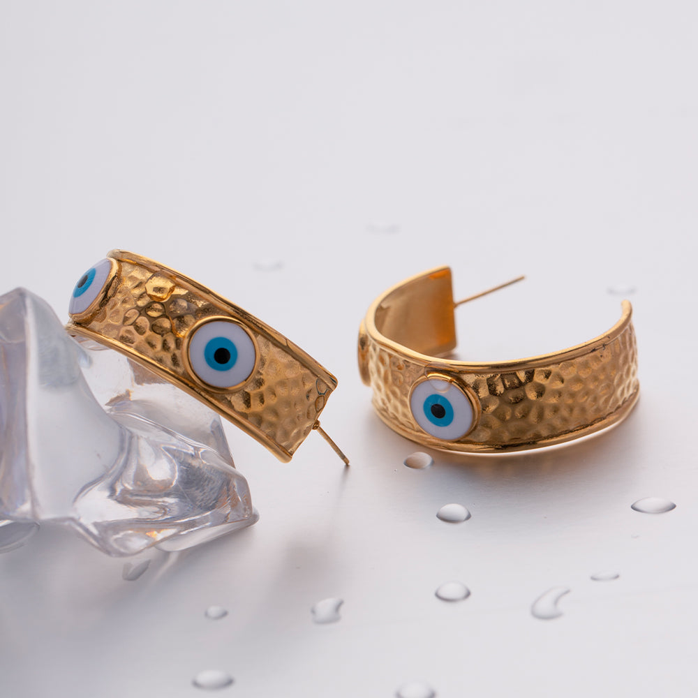 Creolen "Nazar" Evil Eye in Edelstahl - 18k vergoldet | Shop Nory