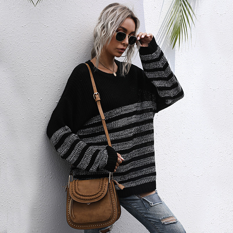 Damen Oversize-Feinstrickpullover mit Rundhalsausschnitt und gestreiftem Struktur‑Muster Shop Nory