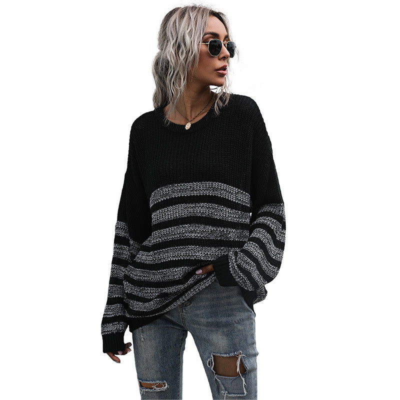 Damen Oversize-Feinstrickpullover mit Rundhalsausschnitt und gestreiftem Struktur‑Muster Shop Nory