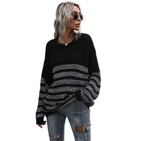 Damen Oversize-Feinstrickpullover mit Rundhalsausschnitt und gestreiftem Struktur‑Muster Shop Nory
