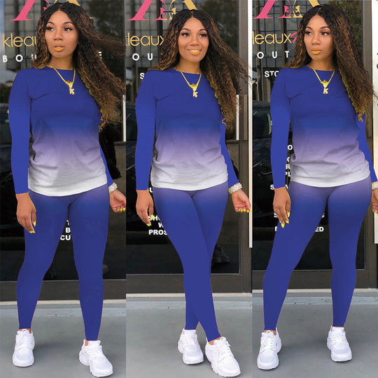 Damen Sportliches zweiteiliges Set mit Langarm-Ombre-Shirt und Highwaist-Leggings Shop Nory