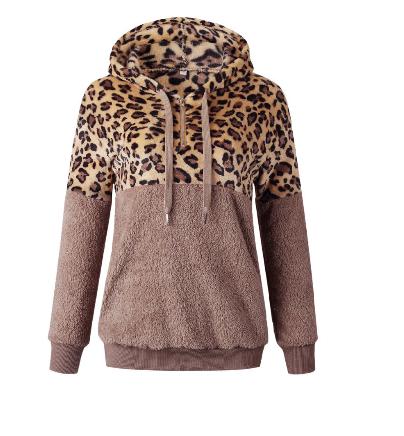 Damen Trendiger Zip-Hoodie mit Leopardenmuster und kuscheligem Fleece