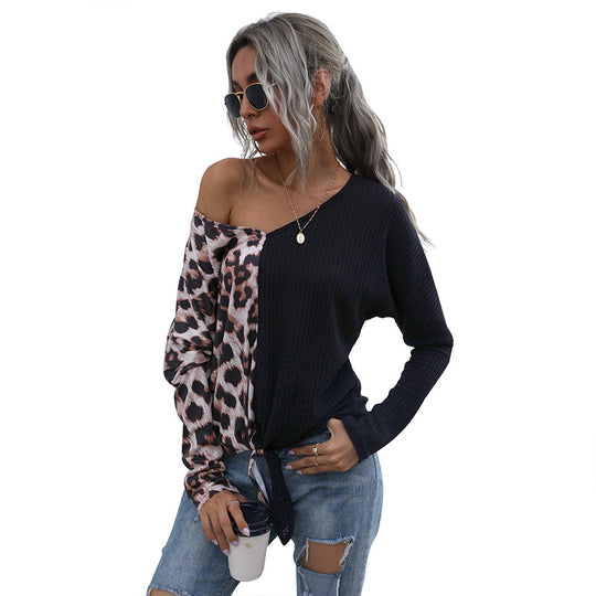 Damen Oversize-Longsleeve mit asymmetrischem Materialmix, V-Ausschnitt und Knotenfront Shop Nory