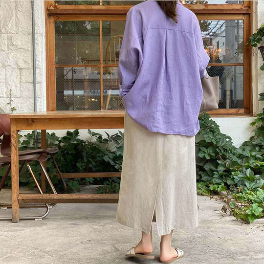 Damen Leichte Oversize-Leinenbluse mit Hemdkragen und abgerundetem Saum Shop Nory