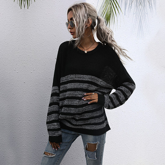 Damen Lässiger Strickpullover im Blockstreifen-Mix mit überlanger Silhouette Shop Nory