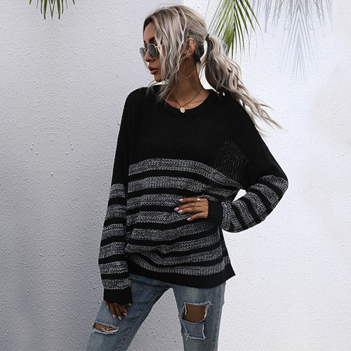 Damen Lässiger Strickpullover im Blockstreifen-Mix mit überlanger Silhouette Shop Nory