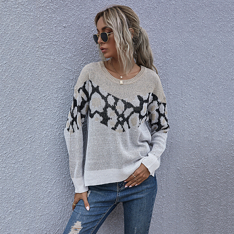 Damen Feinstrickpullover mit Intarsienmuster, Rundhals und lässiger Oversize-Passform Shop Nory