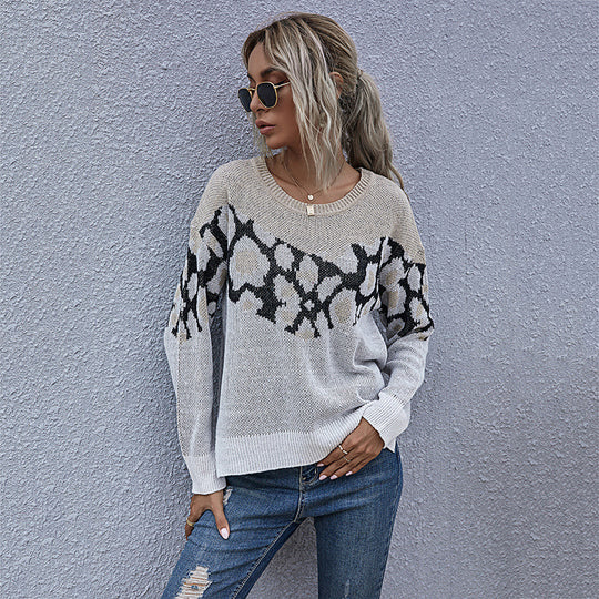 Damen Feinstrickpullover mit Intarsienmuster, Rundhals und lässiger Oversize-Passform Shop Nory