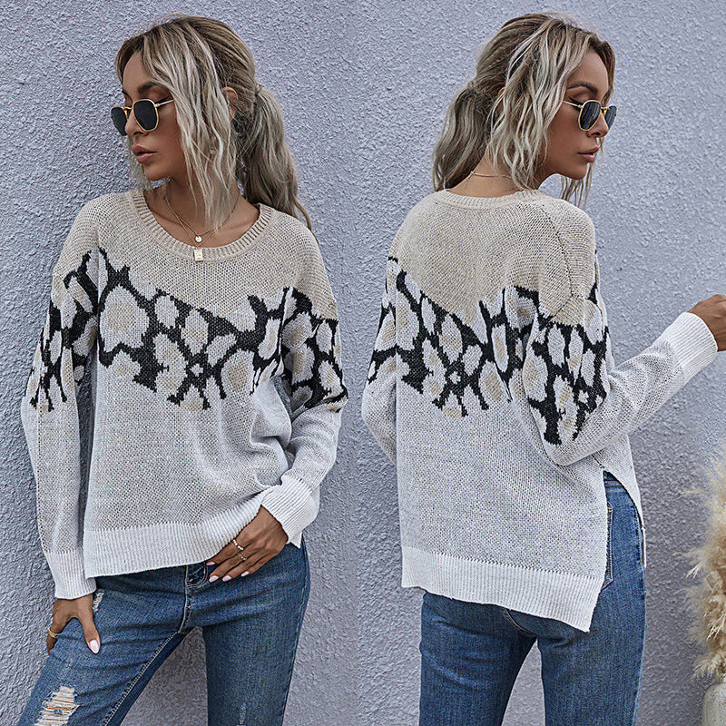 Damen Feinstrickpullover mit Intarsienmuster, Rundhals und lässiger Oversize-Passform Shop Nory
